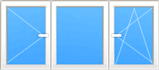 Окно трехстворчатое поворотно-откидное, глухое и поворотное
